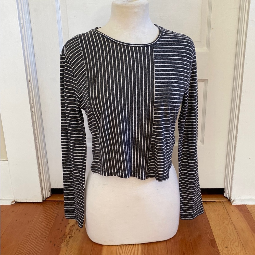 Topshop Long Sleeve Striped‎ Linen Blend Shirt Size 6